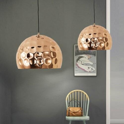 Modern minimalist semi-circular plated rose gold iron single pendant lamp bump design for restaurant decoration LED E27 lighting
