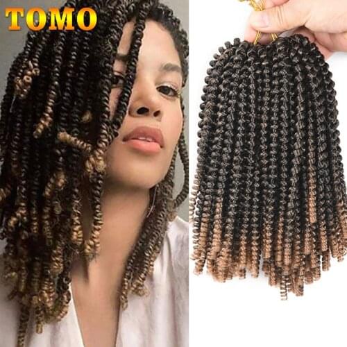 TOMO Spring Twist Crochet Hair 8Inch Ombre Bomb Twist Synthetic Braiding Hair 30roots Afro Curly Braids Hair Extension For Women