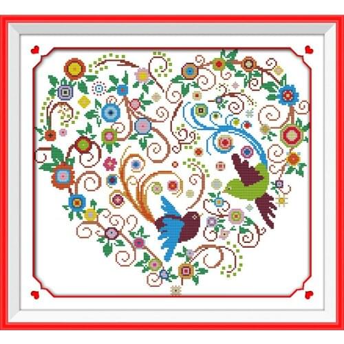 Everlasting Love Colorful Phoenix Heart Chinese Cross Stitch Kits Ecological Cotton Stamped Printed 14 11CT Decorations For Home