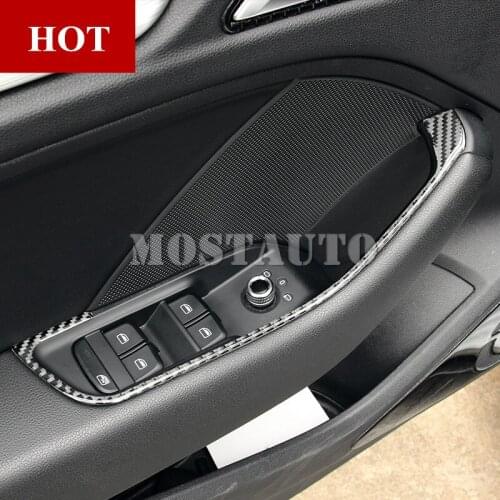 For Audi A3 S3 Carbon Fiber Inner Door Armrest Window Switch Cover2014-2019 4pcs Car Accessories Interior Car Decor Car Trim