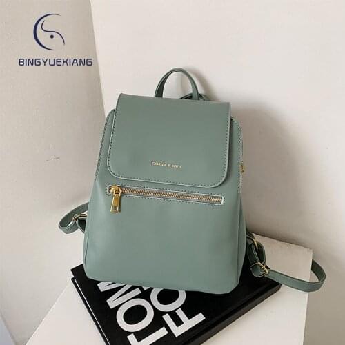 High Quality Leather New Solid Color Womens Backpack 2021 Letter Designer Ladies Travel Backpack Fashion Student School Bag Sac