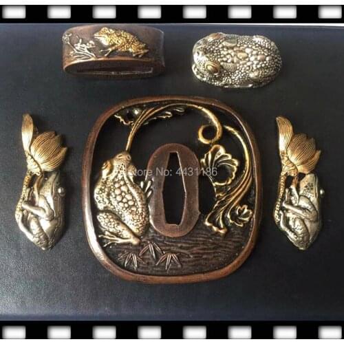 High Quallty Metal Crafts Set Tsuba/Fuchi/Kashira/Menuki For Japanese Samurai Katana Frog Theme Copper Wakizashi Sword Fittings