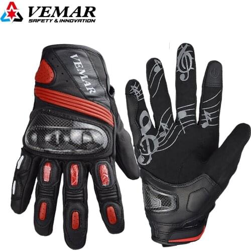 VEMAR Carbon Fiber Protection Motocycle Leather Gloves Anti-Fall Damping Motocross Gloves Touch Screen Men Motor Bike Gloves