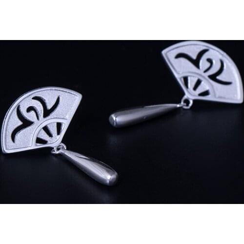 VLA 925 Silver Chinese Fashion Folding Fan Earrings Womens National Style Elegant Birthday Gift For Girlfriend