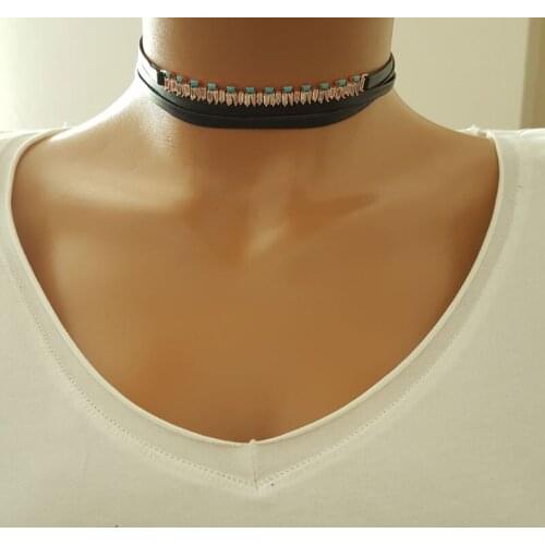 Choker Women Necklace Turquoise Baquette Choker 925 Sterling Silver Made in TURKEY
