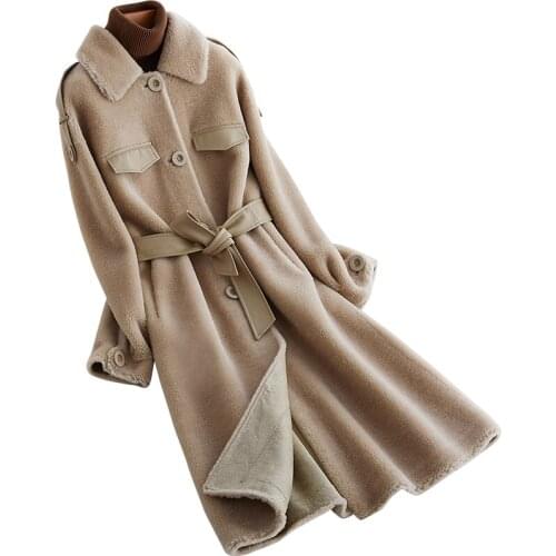 Coat Real Female Fur Wool Jacket Autumn Winter Coat Women Clothes 2020 Korean Vintage Long Sheep Shearling V19F93515 YY1688