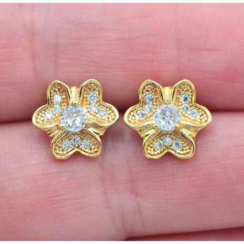 Gold Color Women Fashion Clear White Zirconia CZ Lovely Flower Stud Earrings Jewelry
