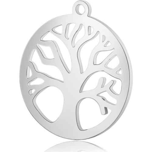 10pcs 316L Stainless Steel Double Side Polished Hollow Tree of Life Charm Fit DIY Family Pendant Necklace Jewelry Making Finding