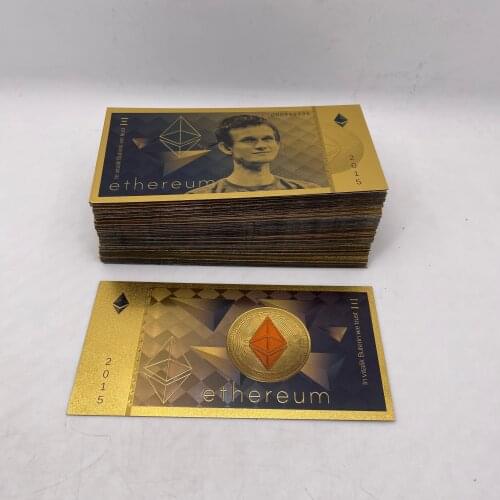 100pcs Beautiful TH Ethereum Vitalik Buterin Gold Color Banknote Physical Commemorative BTC Crypto Coin Ticket for Great Gift