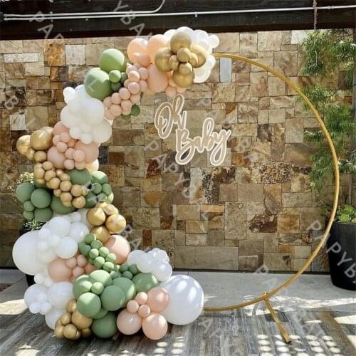 184Pcs Avocado Green Round Arch Garland Balloon Kit Peach Color Latex Balloon Set Wedding Birthday Party Decoration Supplies