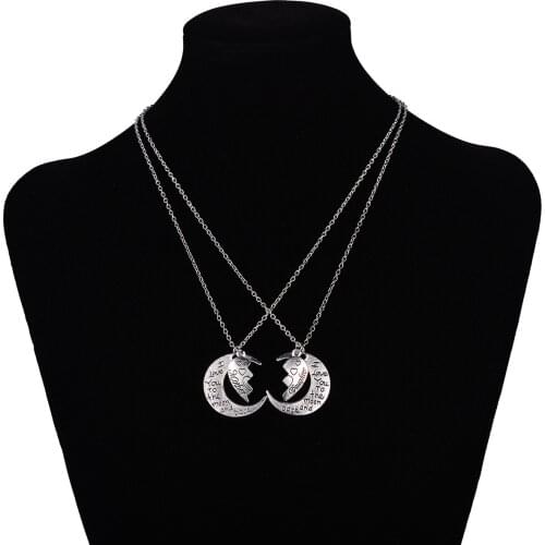 2PCS THE MOON AND BACK Mother Daughter Love Heart Pendant Necklace Family Jewelry