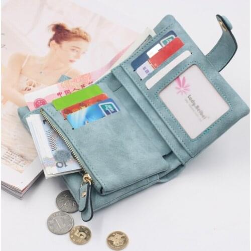 2021 Women Fashion Leather Suede Short Wallet Female Luxury Designer Zipper Bifold Small Purse Hasp Card Holder Mini Coin Pocket