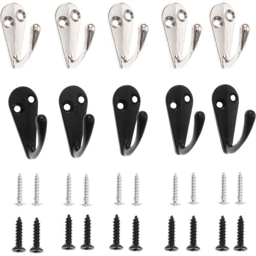 5Pcs 33*14mm Zinc Alloy Wall Hooks Clothes Hat Bag Bathroom Apartments Hanger Hook 2 Holes Furniture Hardware Black/Silver