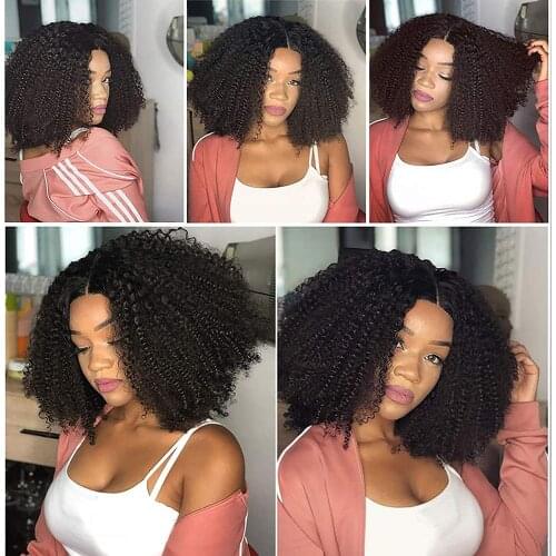 Afro Kinky Curly Lace Front Human Hair Wigs 180% Short Bob Wig Curly Human Hair 4x4 Lace Closure Wig Left Part U Part Wig
