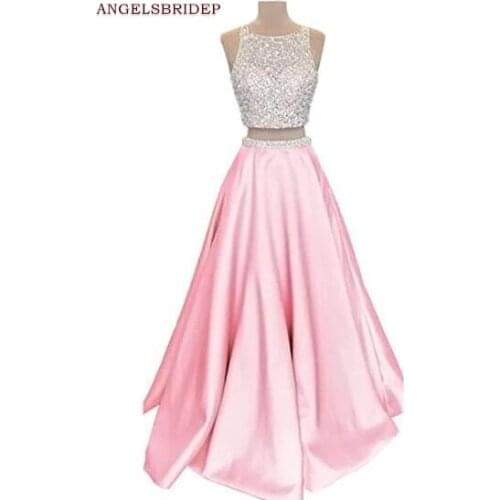 ANGELSBRIDEP 2 Pieces Prom Dresses Party Gowns Sexy High-Neck Beading Sparkly Floor-Length Formal Cinderella Birthday Gowns