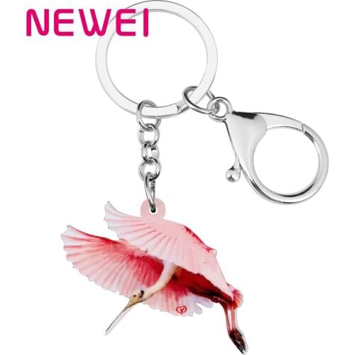 Newei Acrylic Flying Red Spoonbill Keychains Bird Animal Keyring Jewelry For Women Girl Men Charm Party Gifts Car Accessoraies