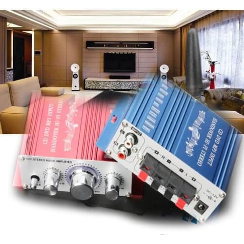 KYYSLB DC12V 20W*2 HY2001 Car Amplifier 2.0 Channel 12.5*10*4.2cm Home Audio Mini HiFi Amplifier 75DB 20-20KHZ Red Blue Class AB