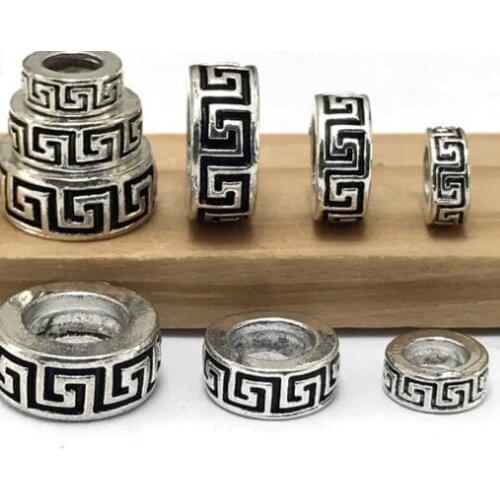 50pcs/lot 6mm 8mm 10mm big hole Metal Alloy Spacer Beads Hole Beads Flat Beads Nepal Buddha Beads For Jewelry Making