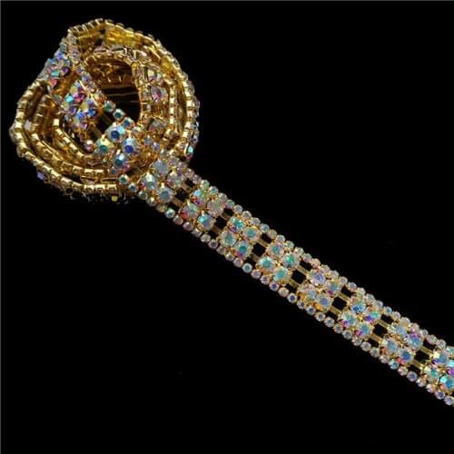 Cusack 1 yard 1.5 cm Crystal Rhinestone Chain Trims for Wedding Dress Neckline Belt Costume Applique DIY Bracelet Gold AB