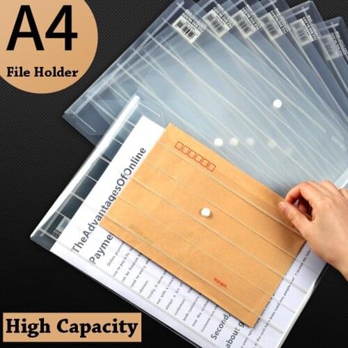 Deli Office A4 High Capacity Pvc Bag File Organizer Clear Envelope Filing Folder Products Paper Storage White Blue Clear Button