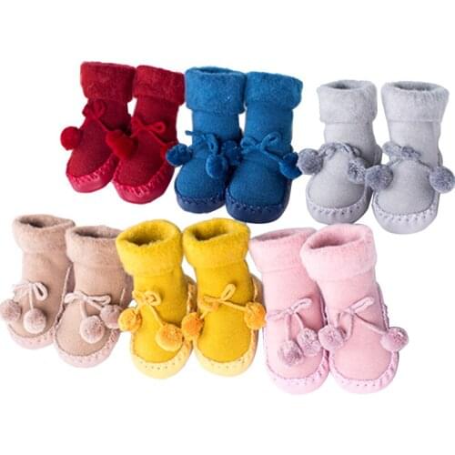 Baby cotton non slip socks boys girls newborn infant winter warm long sock shoes soles toddler velvet thermal cute leather sock