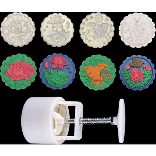125g Moon Cake Mold 4 Stamps Flower Bird Decor DIY Hand Pressure Biscuits Pastry Mould Mid-autumn Festival