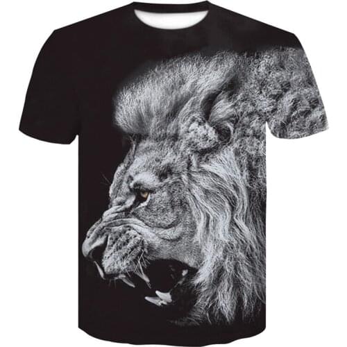 Summer mens T-shirt 3D animal lion print short-sleeved T-shirt round neck trend street skateboarding T-shirt