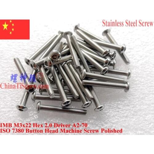 ISO 7380 Stainless Steel screws M3x22 Button Head Hex Driver A2-70 Polished ROHS 100 pcs