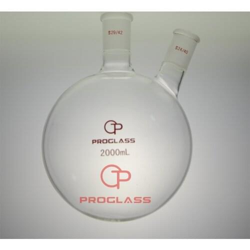 Two Necks Round Bottom Flask ,HAND BLOWERING,2000mL,29/42 Center Joint,24/40 Side Joint