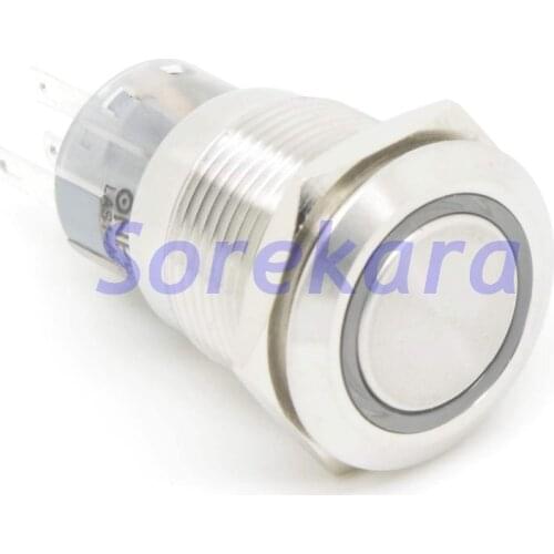 19mm Stainless Steel Ring LED Color Green Latching 2NO 2NC Pushbutton Switch For Auto IP67 UL 6V/12V/24V/110V/220V