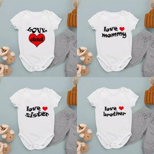 Love Mom Dad Brother Sister Newborn Baby Pregnancy Announcement Cotton Boy Bodysuit Girl Baby Twin Romper комбинезон для малышей