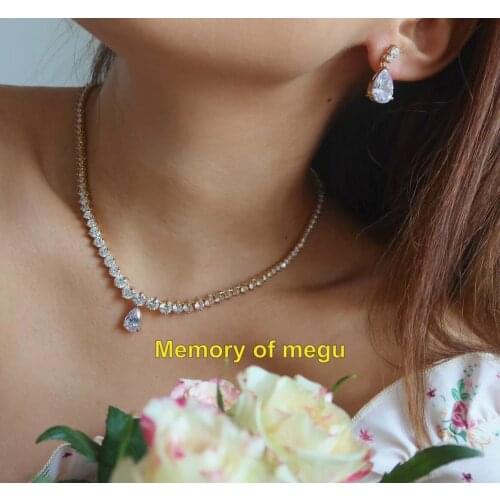 Luxury Brilliant Cubic Zirconia Clear Zirconia Waterdrop And Cirrus Fashion Style Wedding Bridal Earring NecklaceJewelry Set