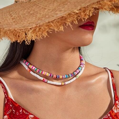 Korean Version of Bohemia Style Soft Clay Necklace Female Colorful Colorful Fashion New Temperament Sweet Accessories