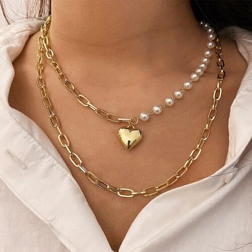 KSRA 2021 New Bohemia Vintage Heart Necklace For Women Multi-layer Chain Gold Silver Color Chain Pendant Necklaces Jewelry