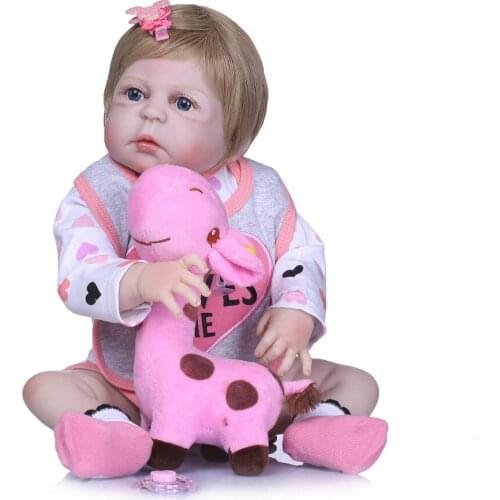 NPKCOLLECTION 55cm Full Body Silicone Reborn Girl Baby Doll Toys Realistic Newborn Toddler Babies Doll Birthday Gift Present