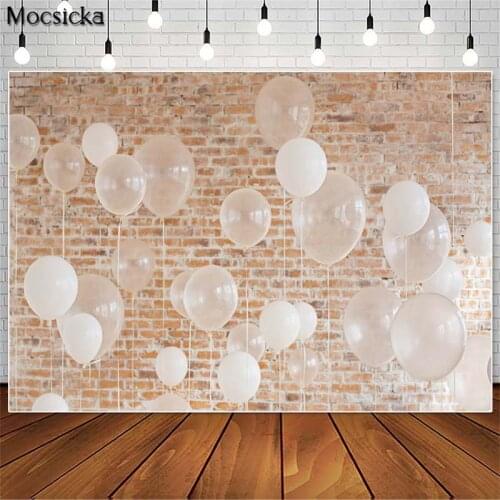 Mocsicka Red Brick Wall Photography Backdrops White Balloon Decoration Children Birthday Photo Props Studio Booth Background
