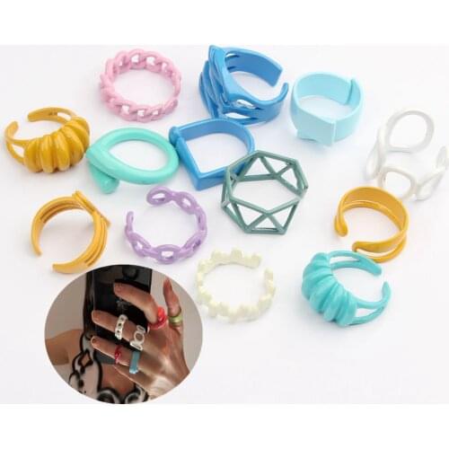 2021 New Trendy Summer Enamel Candy Color Rings For Women Open Adjustable Geometric Wide Finger Rings