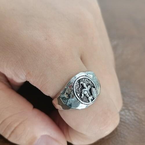 New Warrior Alloy Statement Ring Vintage Spartan Warrior Helmet Rings for Men Gothic Punk Viking Norse Rune Totem Amulet Jewelry