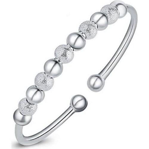 New Sliver Plated Lucky Beads Bracelet Bangles Fashion Jewelry Expandable Bracelets For Women Mothers Day Jewelry Gift