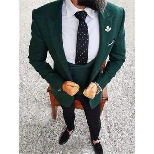 New elegant men suit Dark Green Smoking Tuxedo Terno Slim Groom Best Man Mens suit 3 piece set (jacket+vest+pants)