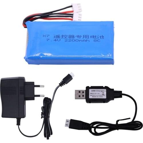 Upgrade 7.4V 2200mAh 8C lipo Battery with charger For Taranis Q X7 2.4g Transmitter RC Spare Parts 7.4 V 2S RC toys Battery