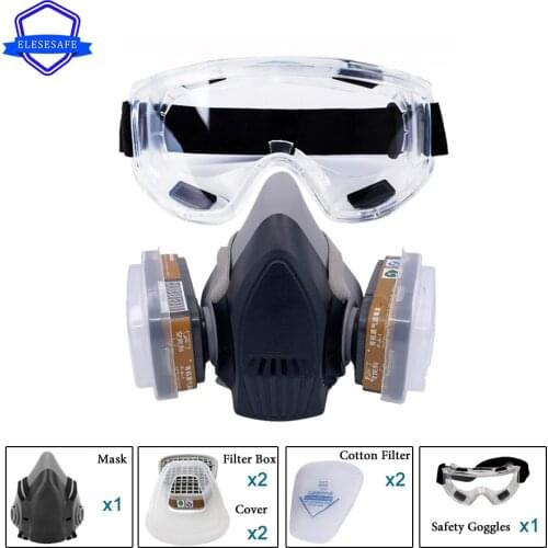 8-In-1 Half Face Gas Chemical Respirator Mask Dual Filters Safety Glasses For Painting Spraying Welding Grinding Work Protection