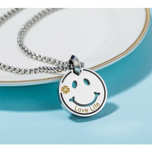 Smiley Face Stainless Steel Necklace HIPHOP Pendant Necklaces Trendy Jewelry