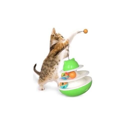 Tumbler Cat Roller Tower Toy, Interactive Two Tier Tracks Kitten Circuit Chasing ball Toy