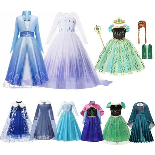 Elsa Anna 2 Dress Girls Princess Carnival Party Halloween Cosplay Costume Snow Queen Vestido Children Clothing For 2-12 Years