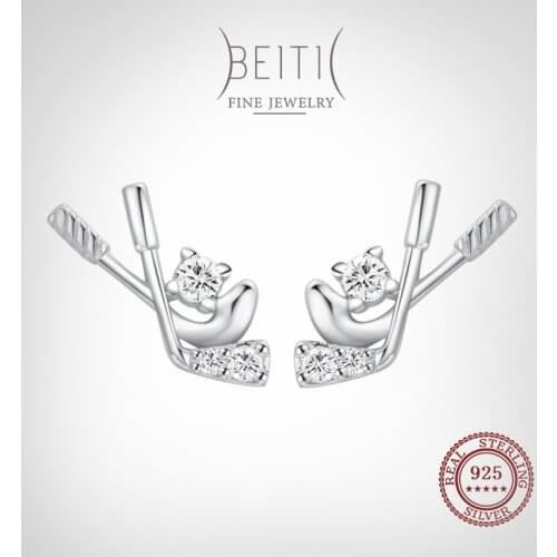 Beitil Genuine 925 Sterling Silver Fashion Charm Hockey Shape Cubic CZ Stud Earrings For Women Girls Party Accessories Jewelry