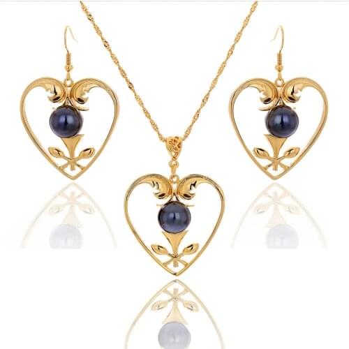 SophiaXuan Polynesian Hawaiian Gold Plated Jewelry Pearl Set Wedding Heart Necklace and Eearring Sets Accessories for Women 2021