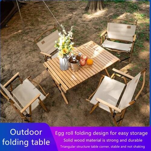 Outdoor camping table portable folding table furniture dining table solid wood sturdy folding table hiking picnic folding table