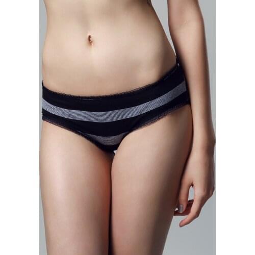 Fashion womens trunk low-waist lace cotton black stripe panties comfortable brief underwear