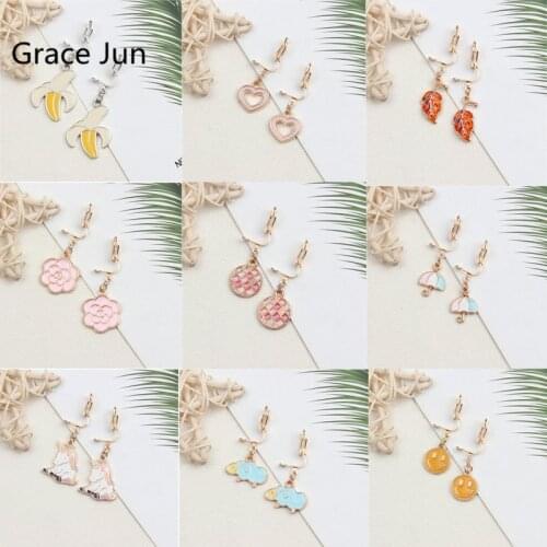 GRACE JUN New Design Small Cartoon Clip on Earrings Without Pierced for Women Luxury Fashion Animal Plant Flower Clip Earrings